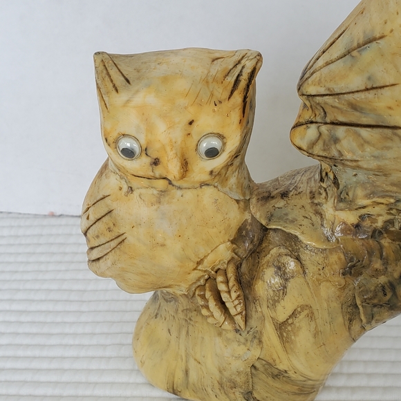 Wood Carved Owls On A Branch Vintage 10"x7" Google Eyes Statue MCM Figurine - Picture 4 of 14